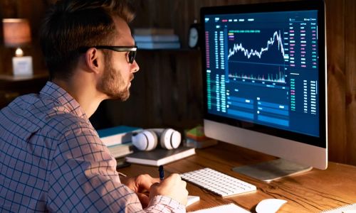 Man analyzing data on computer